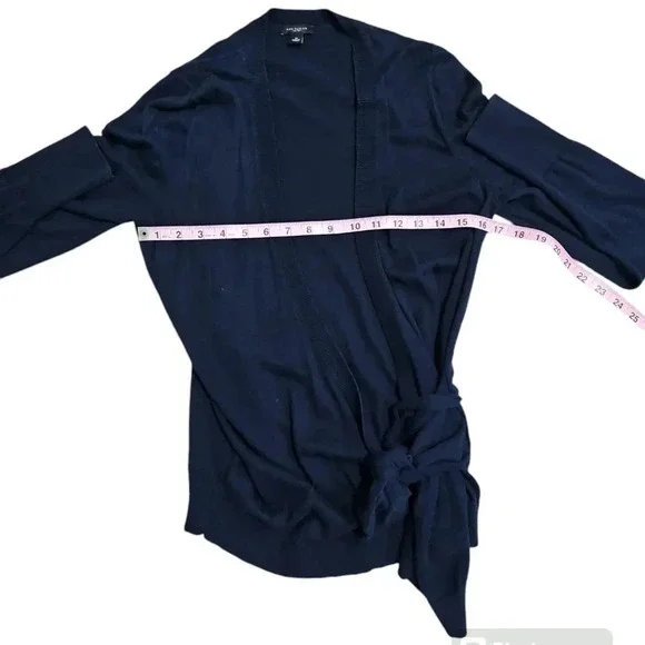Ann Taylor Blue Wrap Cardigan Sweater Women M Cotton Blend Classic Preppy Chic - Picture 6 of 7